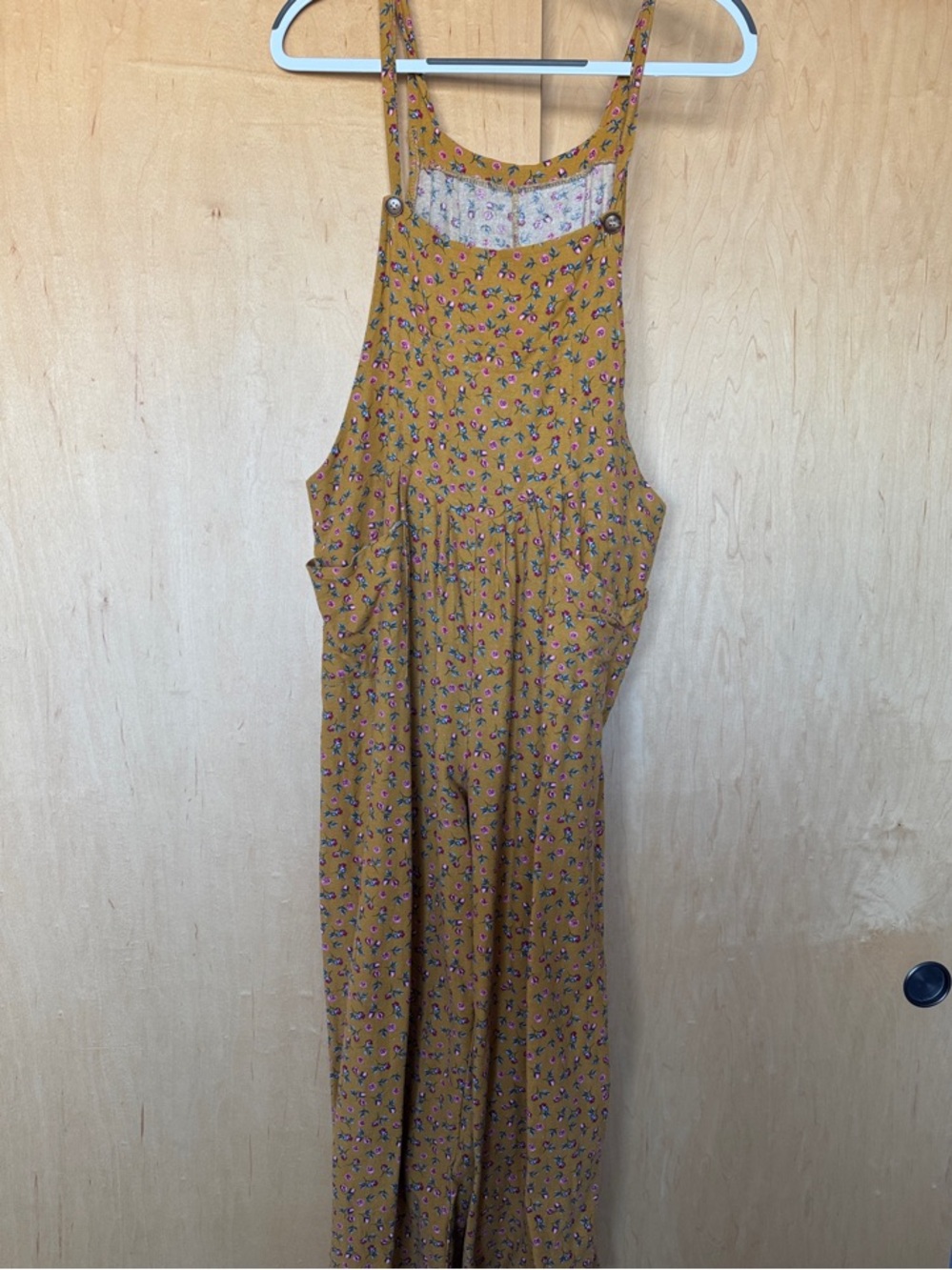 Mustard Floral Overall Jumpsuit with Adjustable Straps